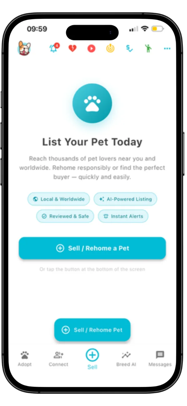 List your pet to rehome in the Pets Home app